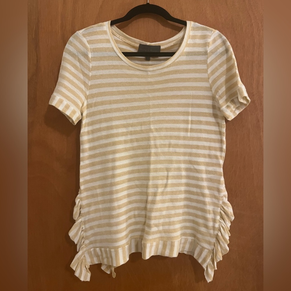 Yellow striped tee with ruffle detail
